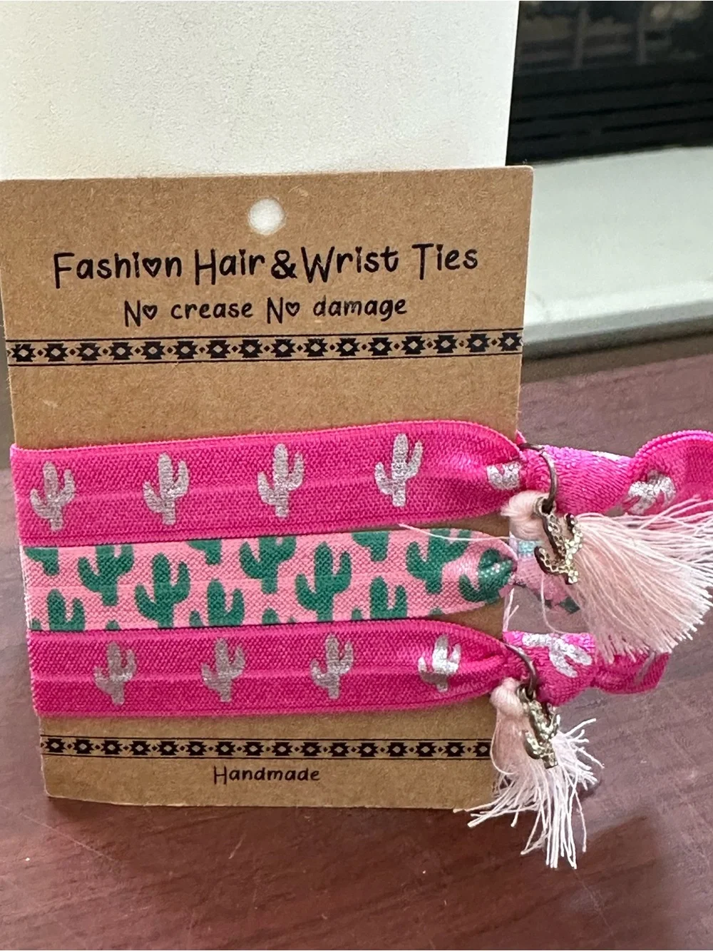 Handmade Pink & White Fashion Hair & Wrist Ties - 2 Packs of Mixed w/charms